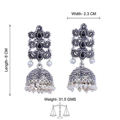 Sitara stone studded jhumki earrings (Black)
