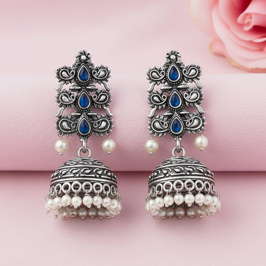 Sitara stone studded jhumki earrings (Blue)