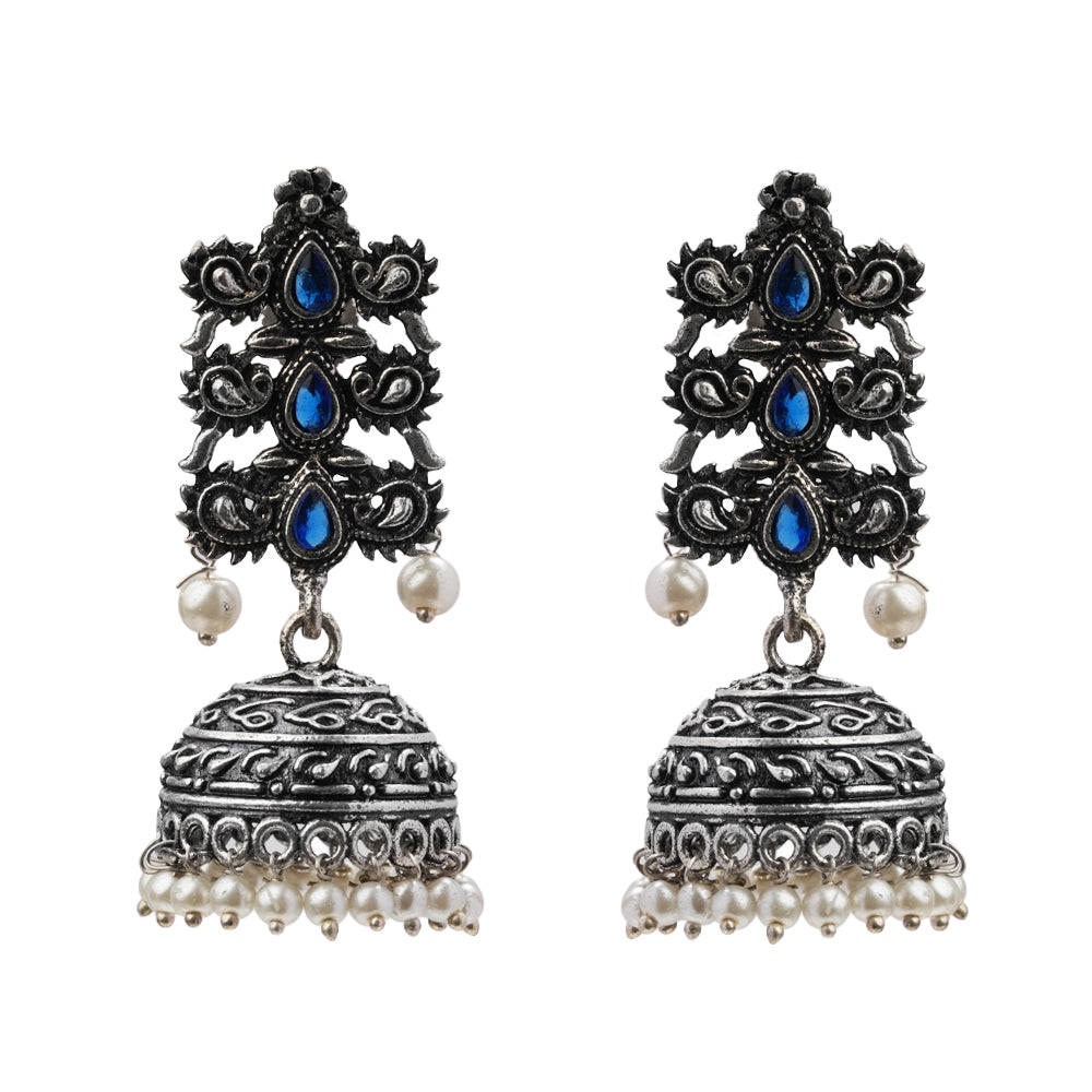 Sitara stone studded jhumki earrings (Blue)