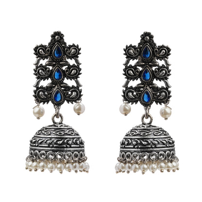 Sitara stone studded jhumki earrings (Blue)