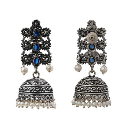 Sitara stone studded jhumki earrings (Blue)