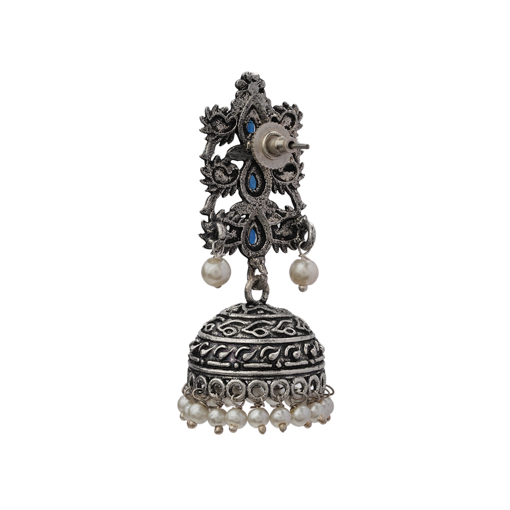 Sitara stone studded jhumki earrings (Blue)