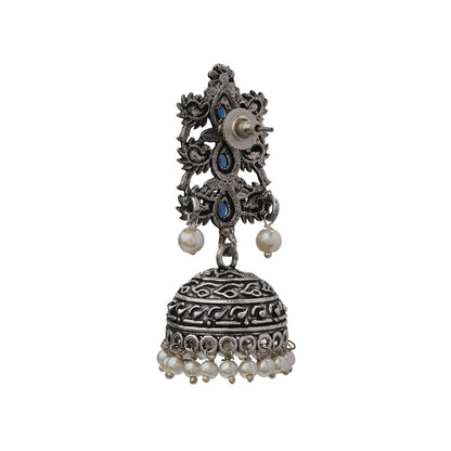 Sitara stone studded jhumki earrings (Blue)