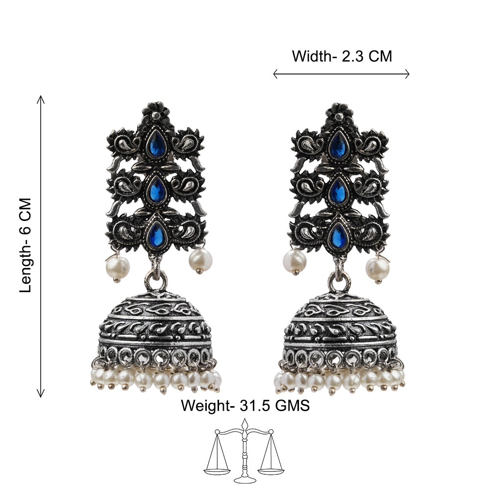 Sitara stone studded jhumki earrings (Blue)