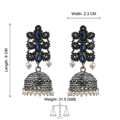 Sitara stone studded jhumki earrings (Blue)