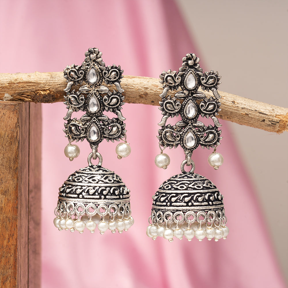 Sitara stone studded jhumki earrings (White)