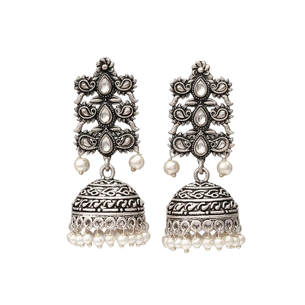 Sitara stone studded jhumki earrings (White)