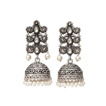 Sitara stone studded jhumki earrings (White)