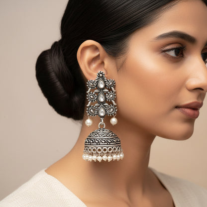Sitara stone studded jhumki earrings (White)