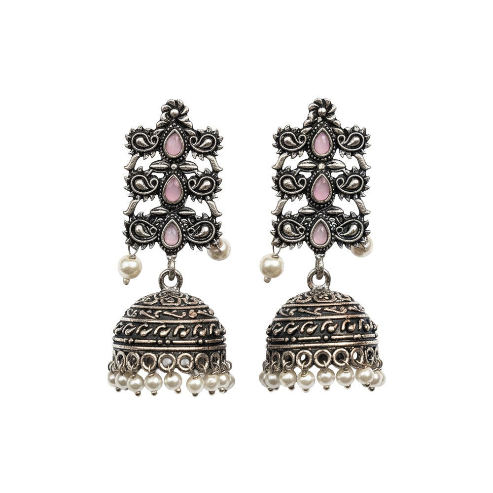 Sitara stone studded jhumki earrings (Baby Pink)