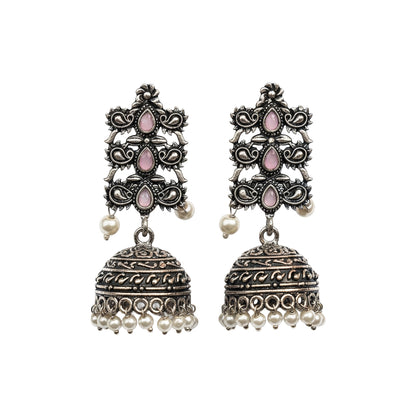 Sitara stone studded jhumki earrings (Baby Pink)