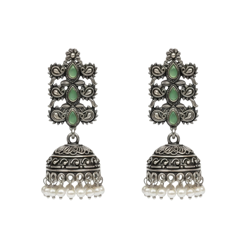Sitara stone studded jhumki earrings (Pista)