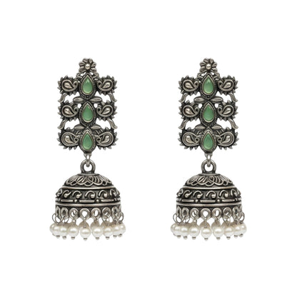 Sitara stone studded jhumki earrings (Pista)