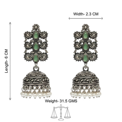 Sitara stone studded jhumki earrings (Pista)