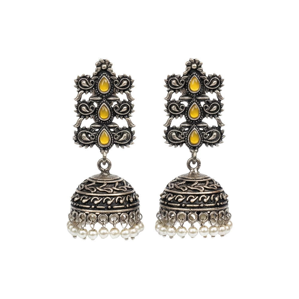 Sitara stone studded jhumki earrings (Yellow)