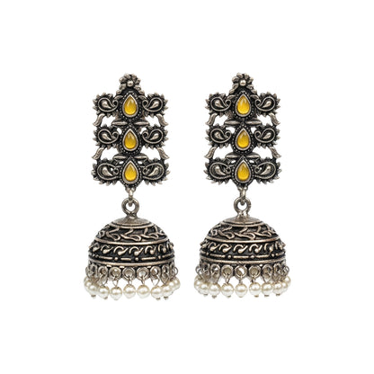 Sitara stone studded jhumki earrings (Yellow)