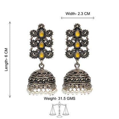 Sitara stone studded jhumki earrings (Yellow)