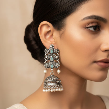 Sitara stone studded jhumki earrings (Mint)