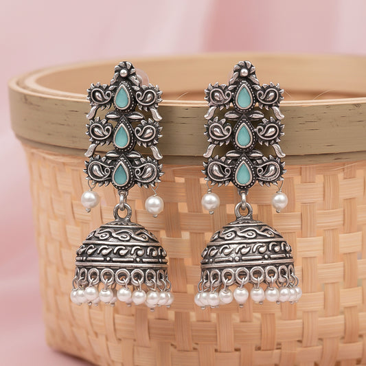 Sitara stone studded jhumki earrings (Mint)