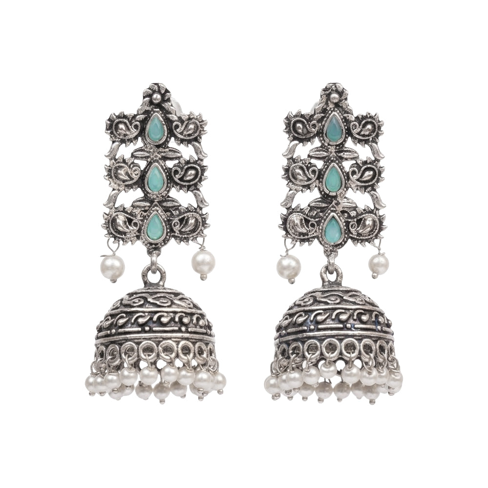 Sitara stone studded jhumki earrings (Mint)