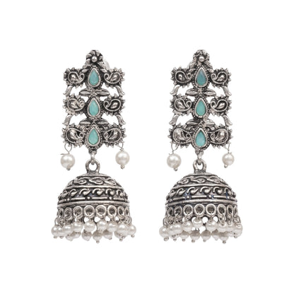 Sitara stone studded jhumki earrings (Mint)