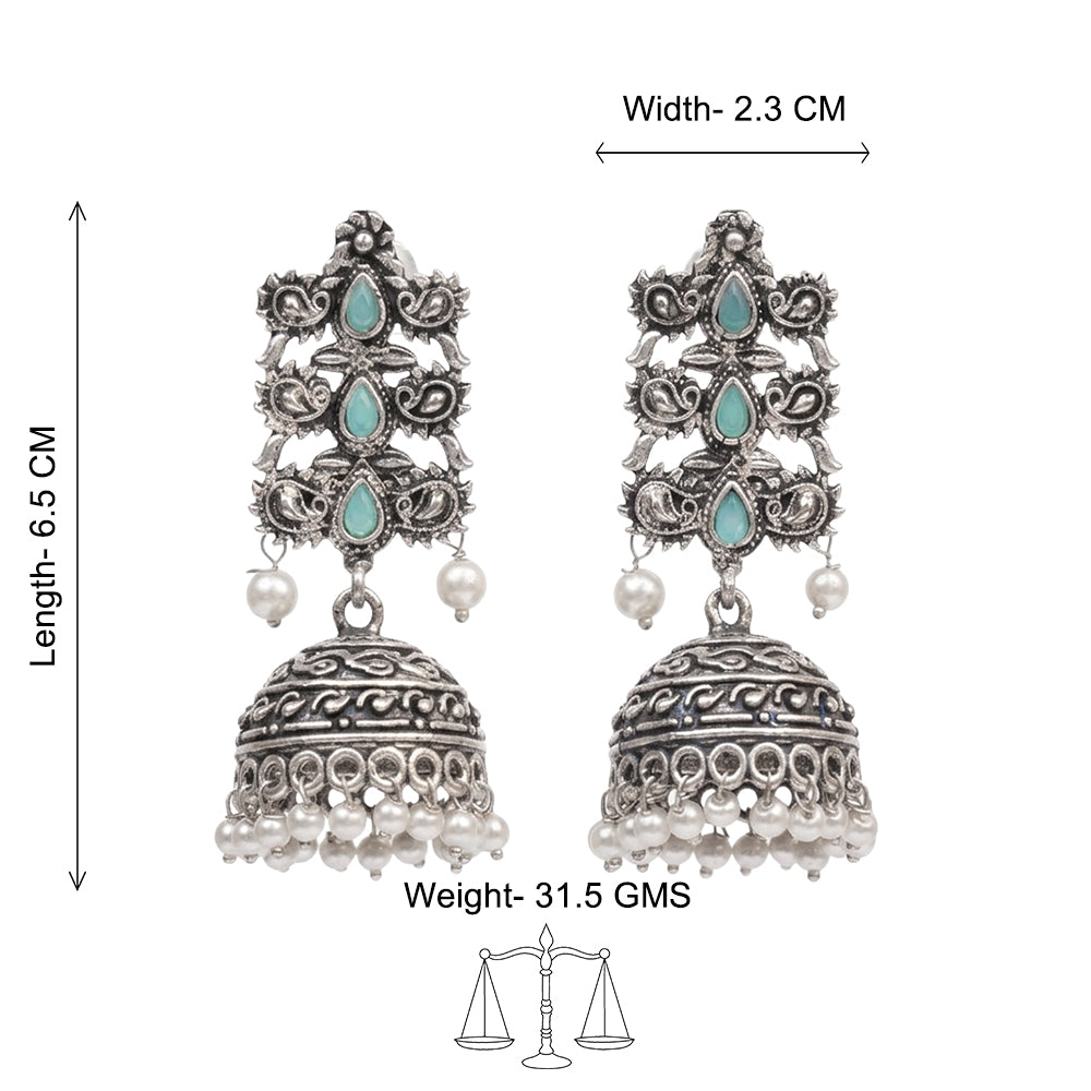Sitara stone studded jhumki earrings (Mint)