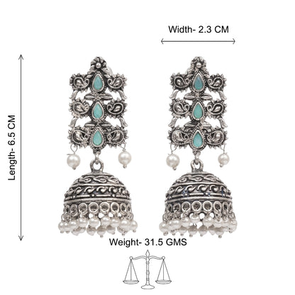 Sitara stone studded jhumki earrings (Mint)