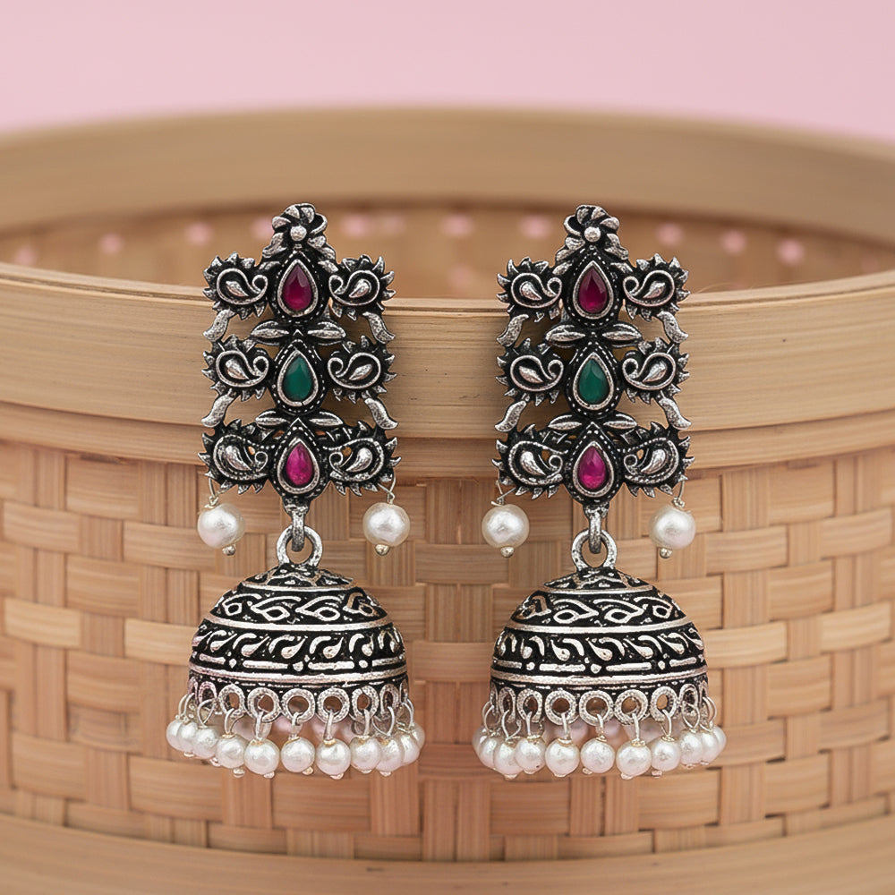 Sitara stone studded jhumki earrings (Multicolored)
