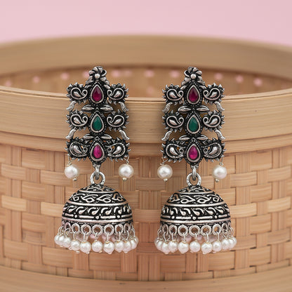 Sitara stone studded jhumki earrings (Multicolored)