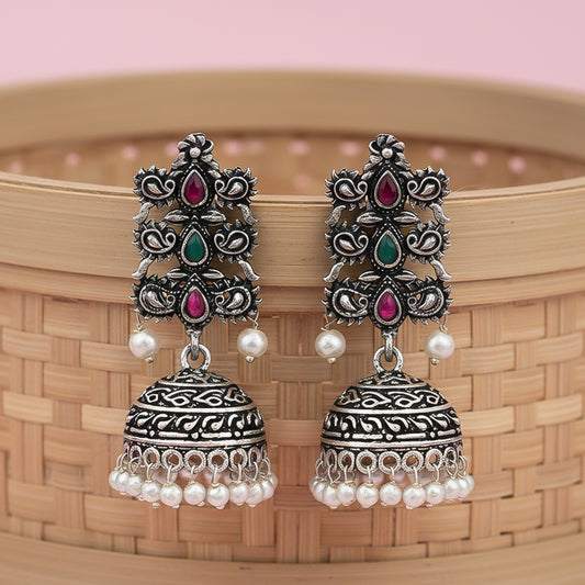 Sitara stone studded jhumki earrings (Multicolored)