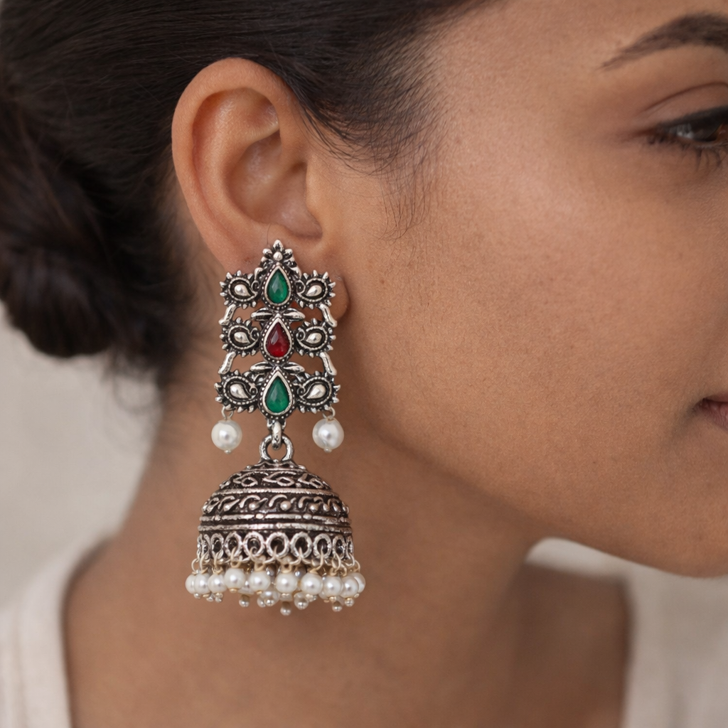 Sitara stone studded jhumki earrings (Multicolored)
