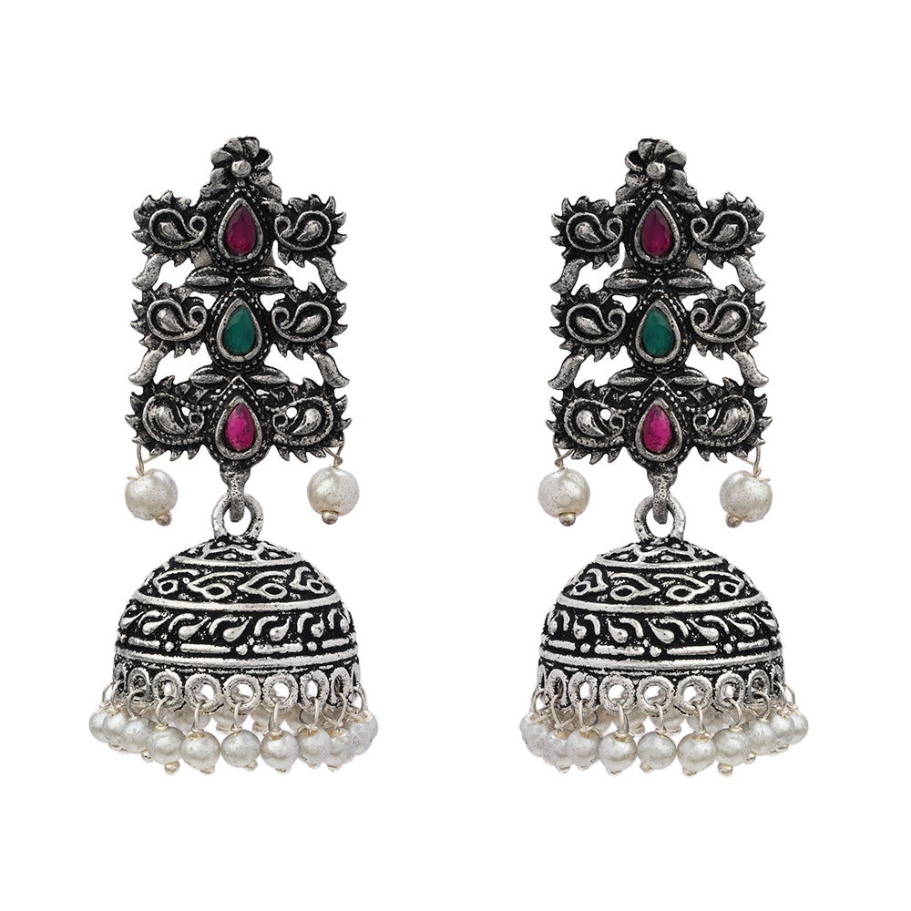 Sitara stone studded jhumki earrings (Multicolored)