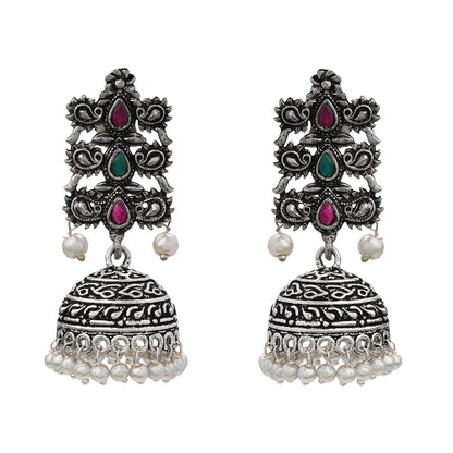 Sitara stone studded jhumki earrings (Multicolored)