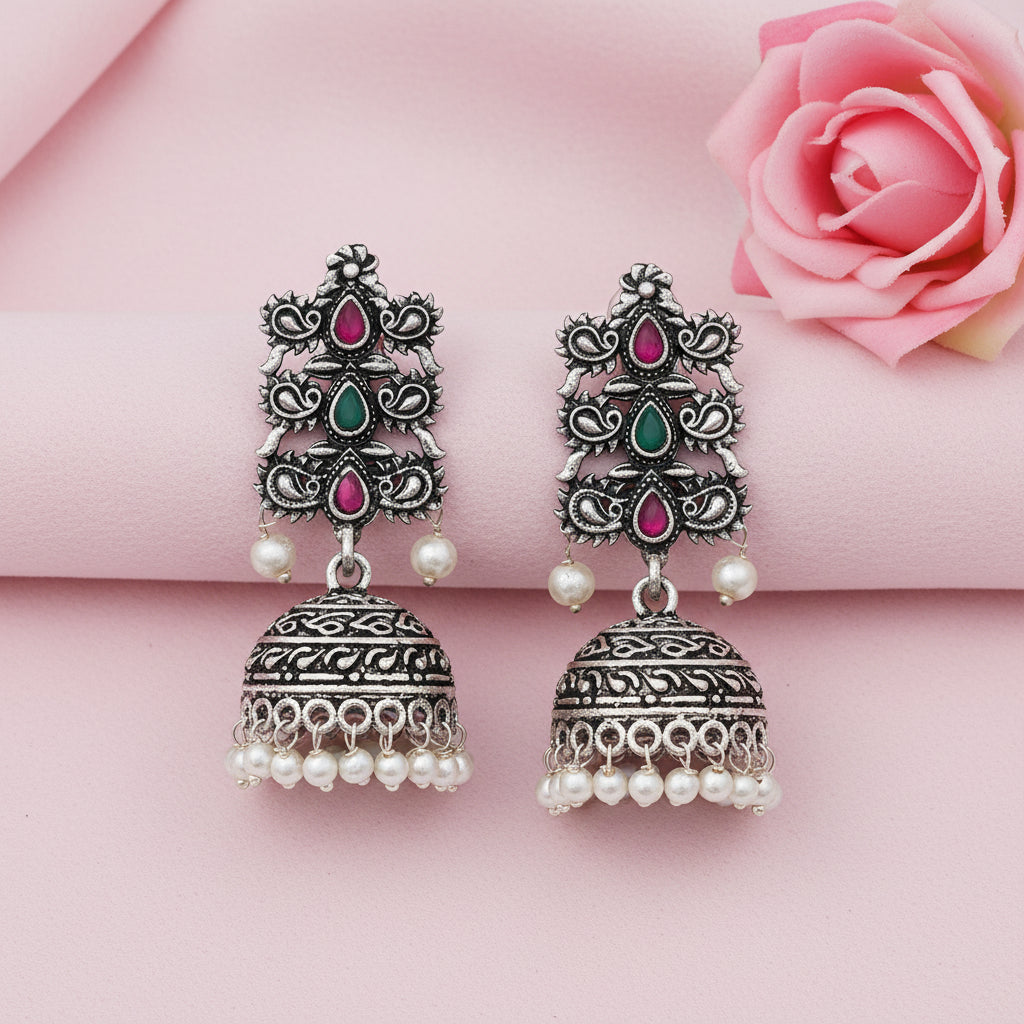 Sitara stone studded jhumki earrings (Multicolored)