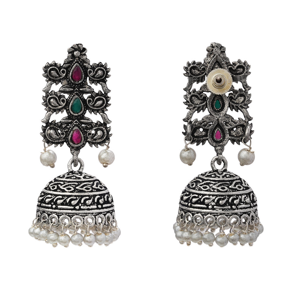 Sitara stone studded jhumki earrings (Multicolored)