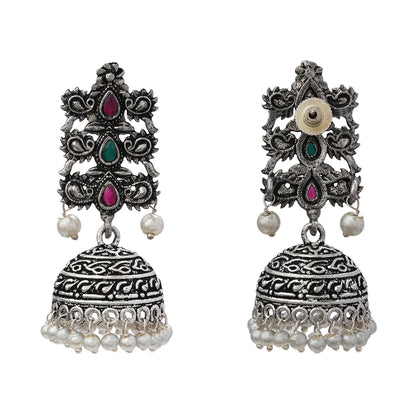 Sitara stone studded jhumki earrings (Multicolored)