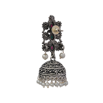 Sitara stone studded jhumki earrings (Multicolored)