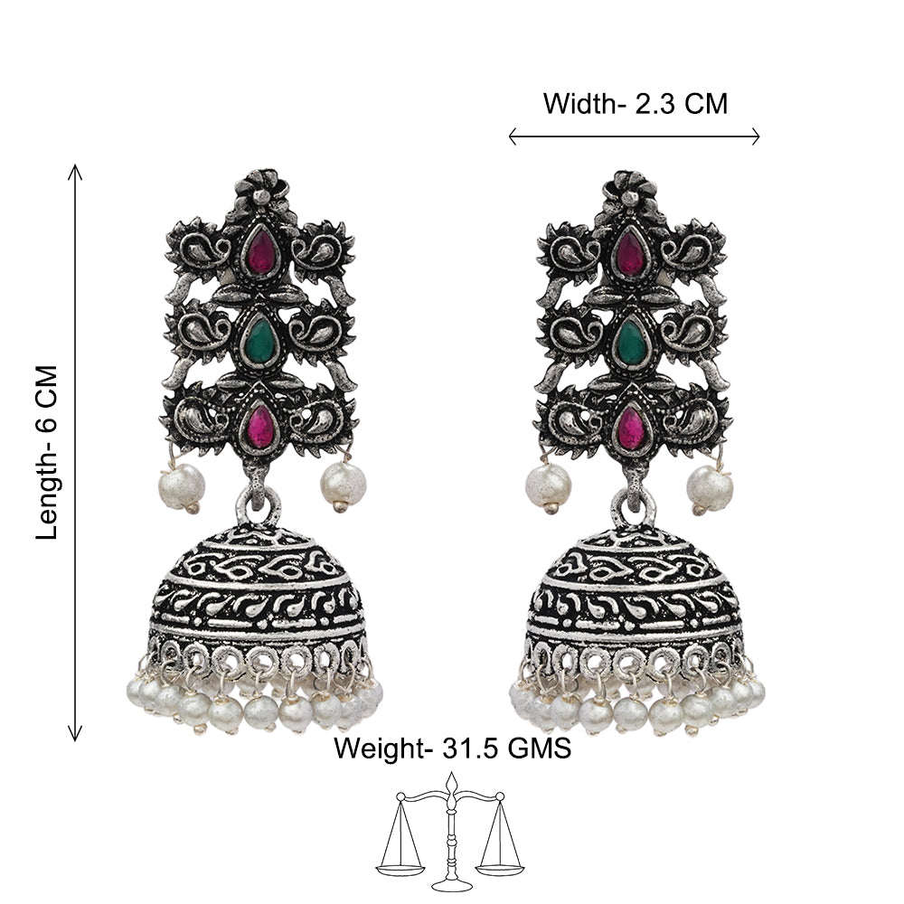 Sitara stone studded jhumki earrings (Multicolored)