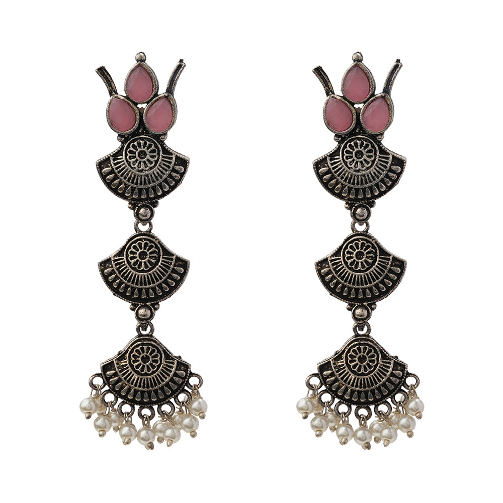 Raindrop strings oxidezed danglers (Baby Pink)