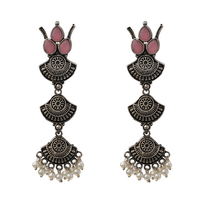 Raindrop strings oxidezed danglers (Baby Pink)