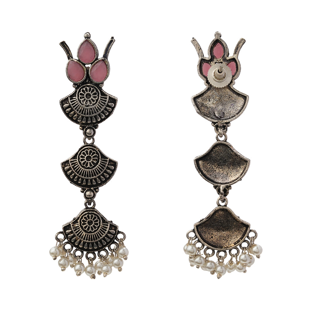 Raindrop strings oxidezed danglers (Baby Pink)