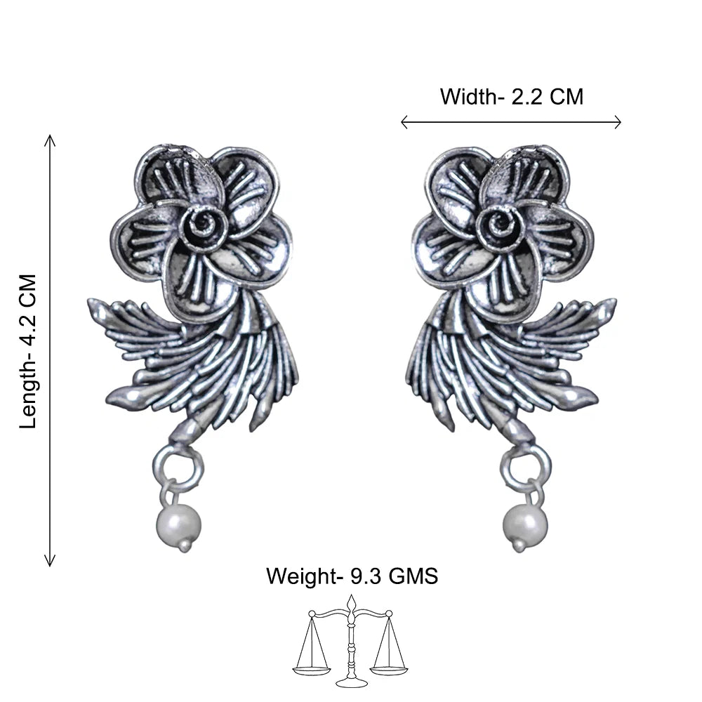 Kalash Kamal earring  Floral Swirl stud earrings (Silver) Combo set