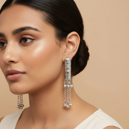 Kalash Kamal earring  Nitya Kalika Dangler earrings (Silver) Combo set