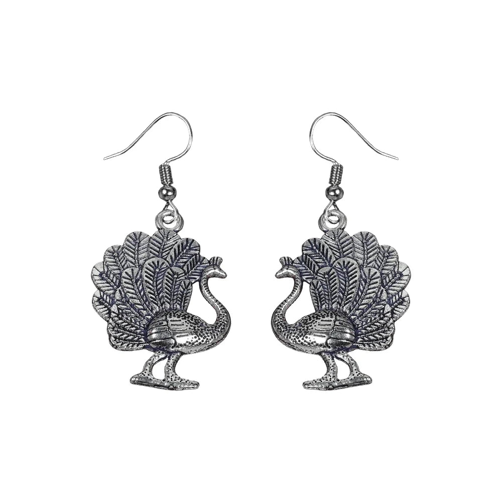 Carved Charm Dangler earrings (White) Morni jhumki dangler earrings (Silver) Combo set