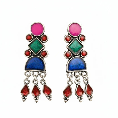 Peacock glow stone studded dangler earrings (White) Rainbow rhine dangler earrings (Multicolored) Combo set