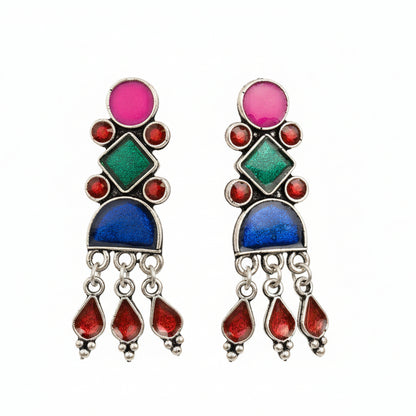Carved Charm Dangler earrings (White) Rainbow rhine dangler earrings (Multicolored) Combo set