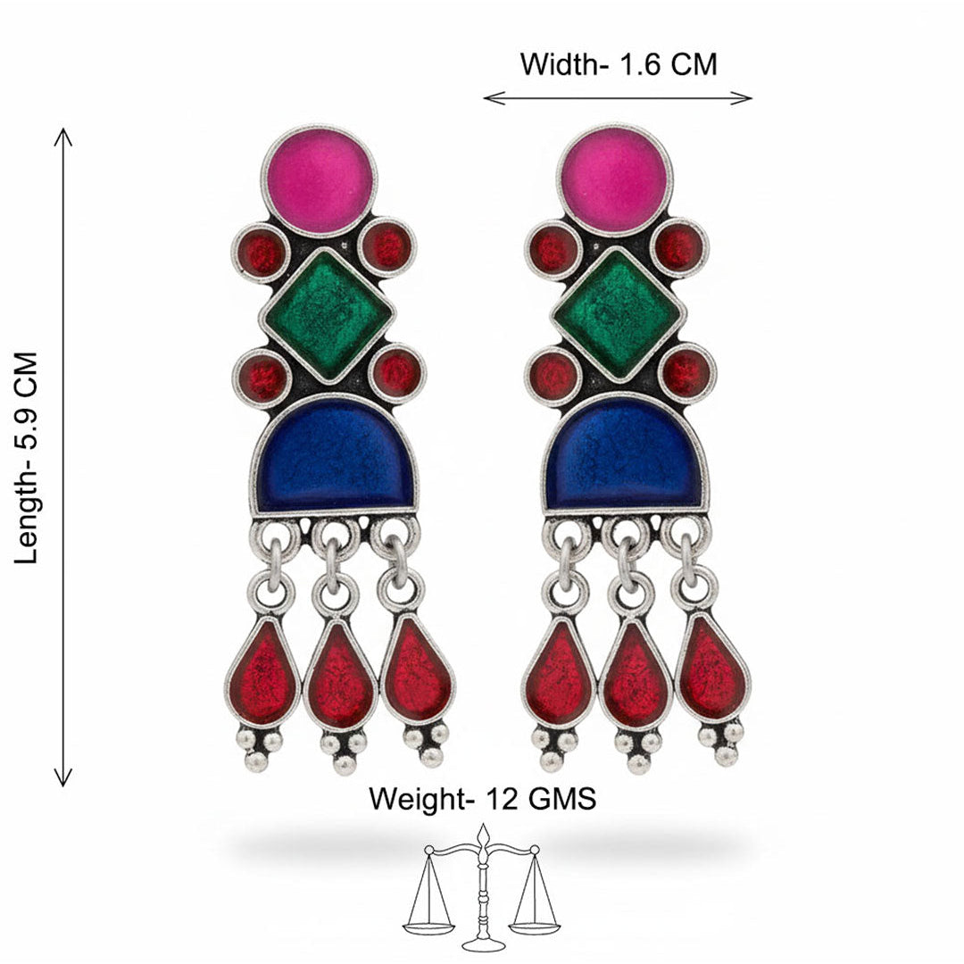 Royal Triple Bell Layered Jhumka Earring (Black) Rainbow rhine dangler earrings (Multicolored) Combo set