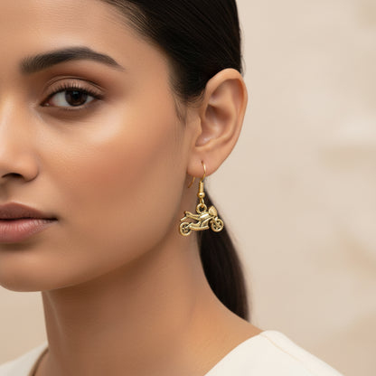 Beauty Bloom ghunghroo jhumki earring (Black)&Sports Bike Shaped Golden Polished Oxidised Danglers Combo set
