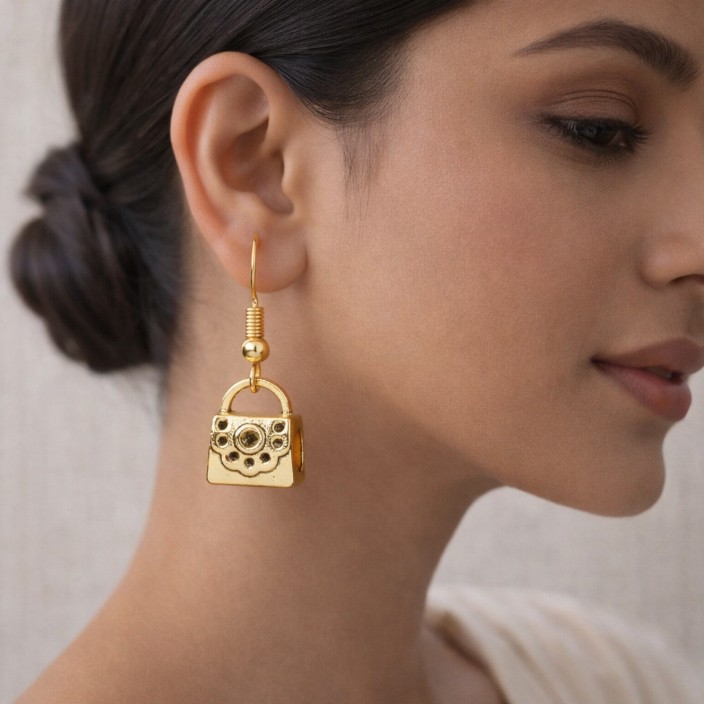 Wonderful wildflower oxidised stud earrings (Black)&Bling Bag Dangler Combo set