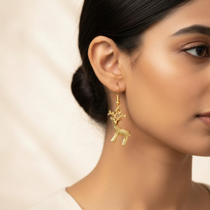 Carved Charm Dangler earrings &  Deer Shaped Golden Polished Oxidised Danglers Combo set